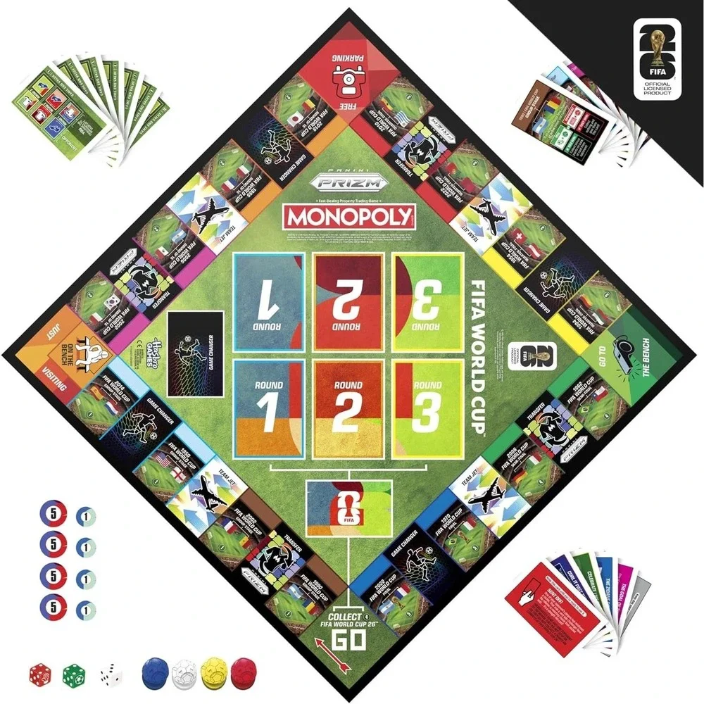 2026 Monopoly Panini Prizm FIFA World Cup Soccer Board Game 2 Sealed Packs Cards